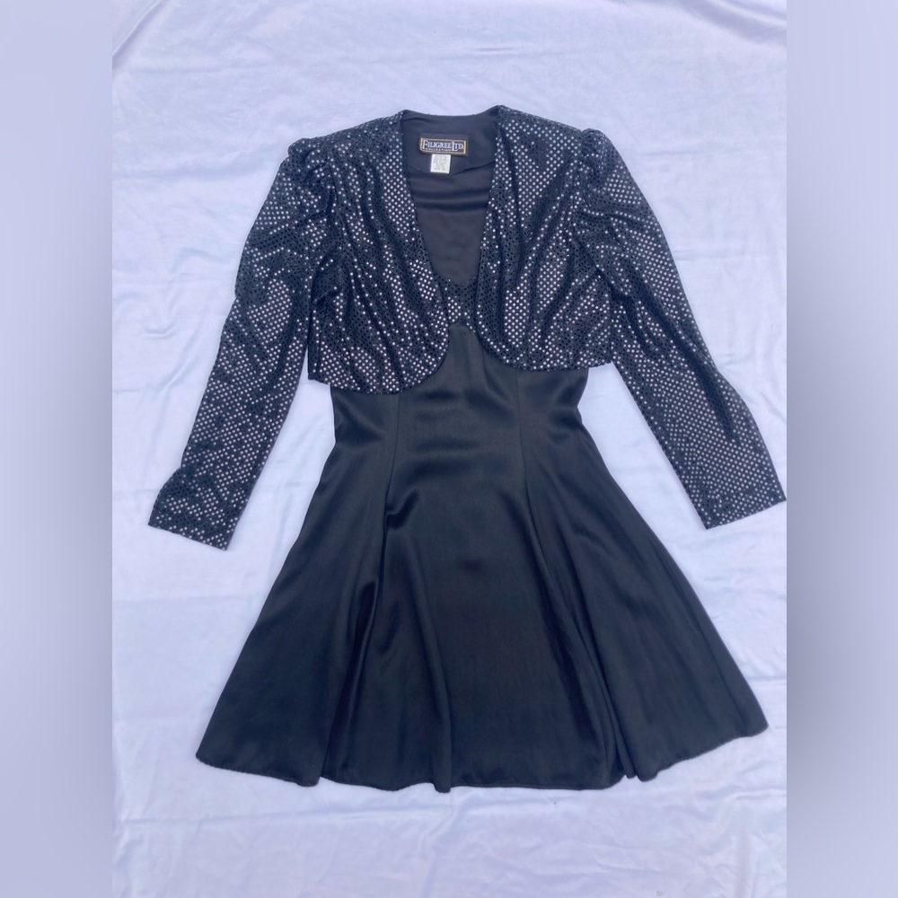 VTG 90’s Filigree Ltd Collection Black Spaghetti Strap Dress W/ Matching Bolero